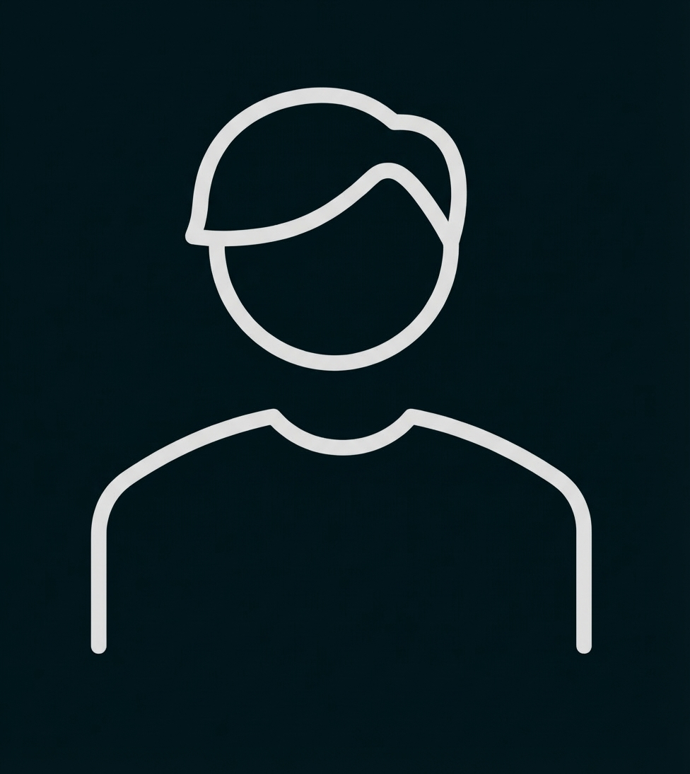 Minimalistisches Avatar-Icon: schwarze Linienkontur einer Person mit kurzem Haar.